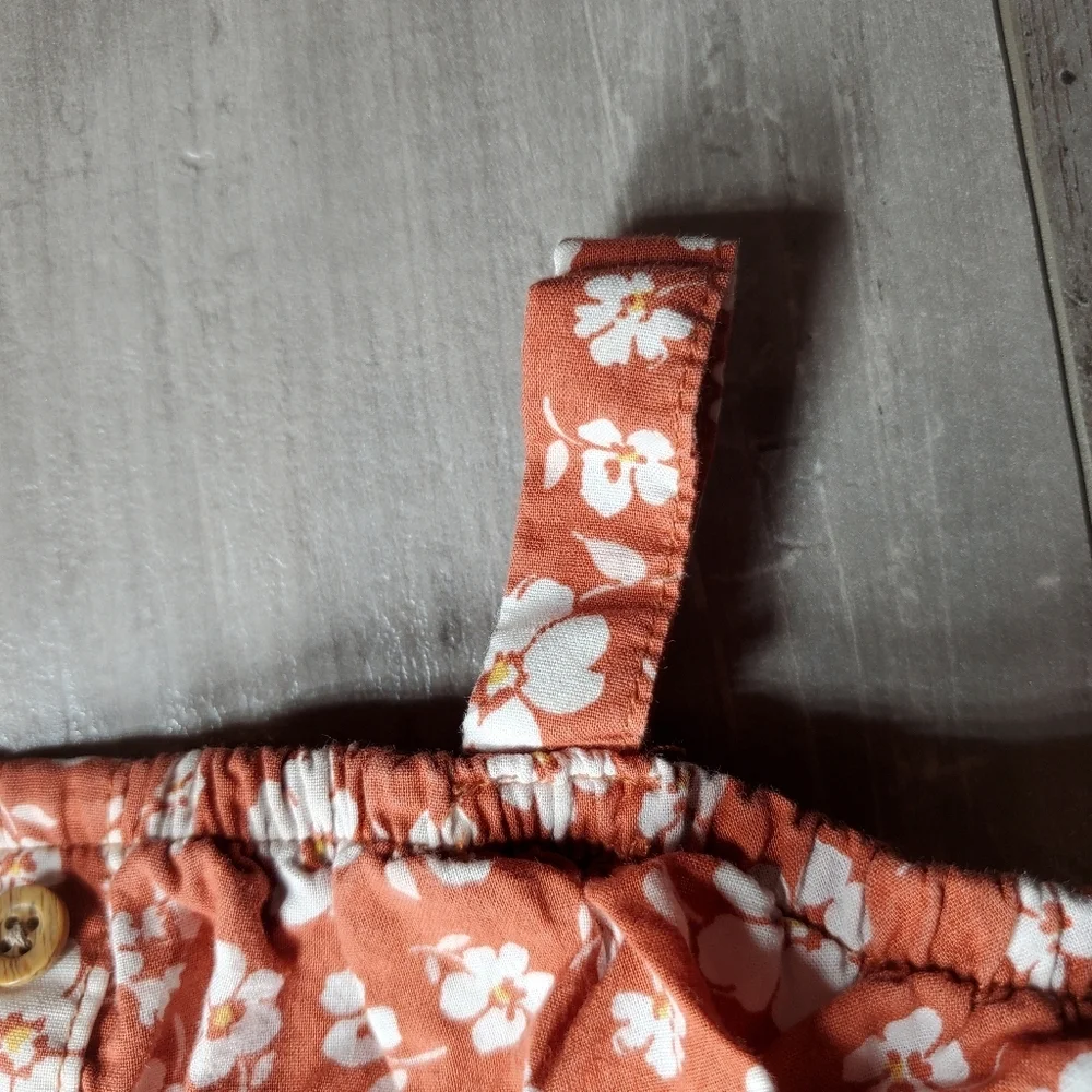 Carter's Baby Girl Rust Brown and White Floral Boho Romper Summer Outfit Size 9m